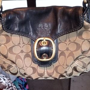Coach Tan and Black Signature Shoulder Bag